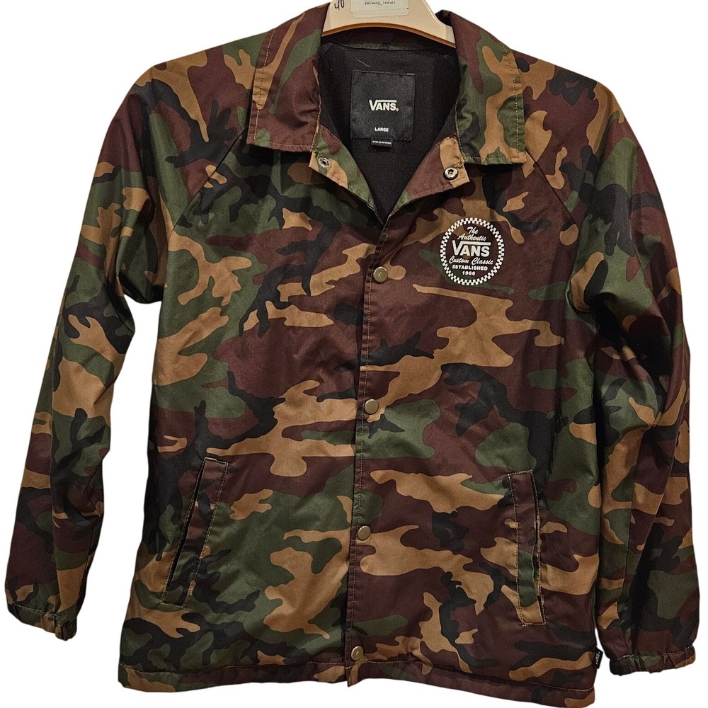 Vans Boys Camouflage Jacket Button Front Lightweight‎ Coat Camo Large